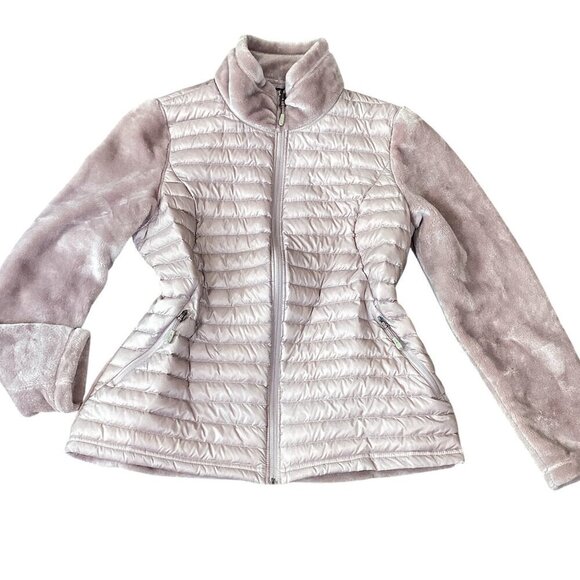 32 Degree Heat Mixed Media Plush Faux Fur Down Jacket L Blush #232N - Picture 3 of 11